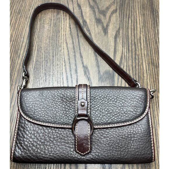Dooney & Bourke Handbags - Dooney & Bourke 1975 Black Pebbled Brown Leather Equestrian Wristlet Wallet Mint